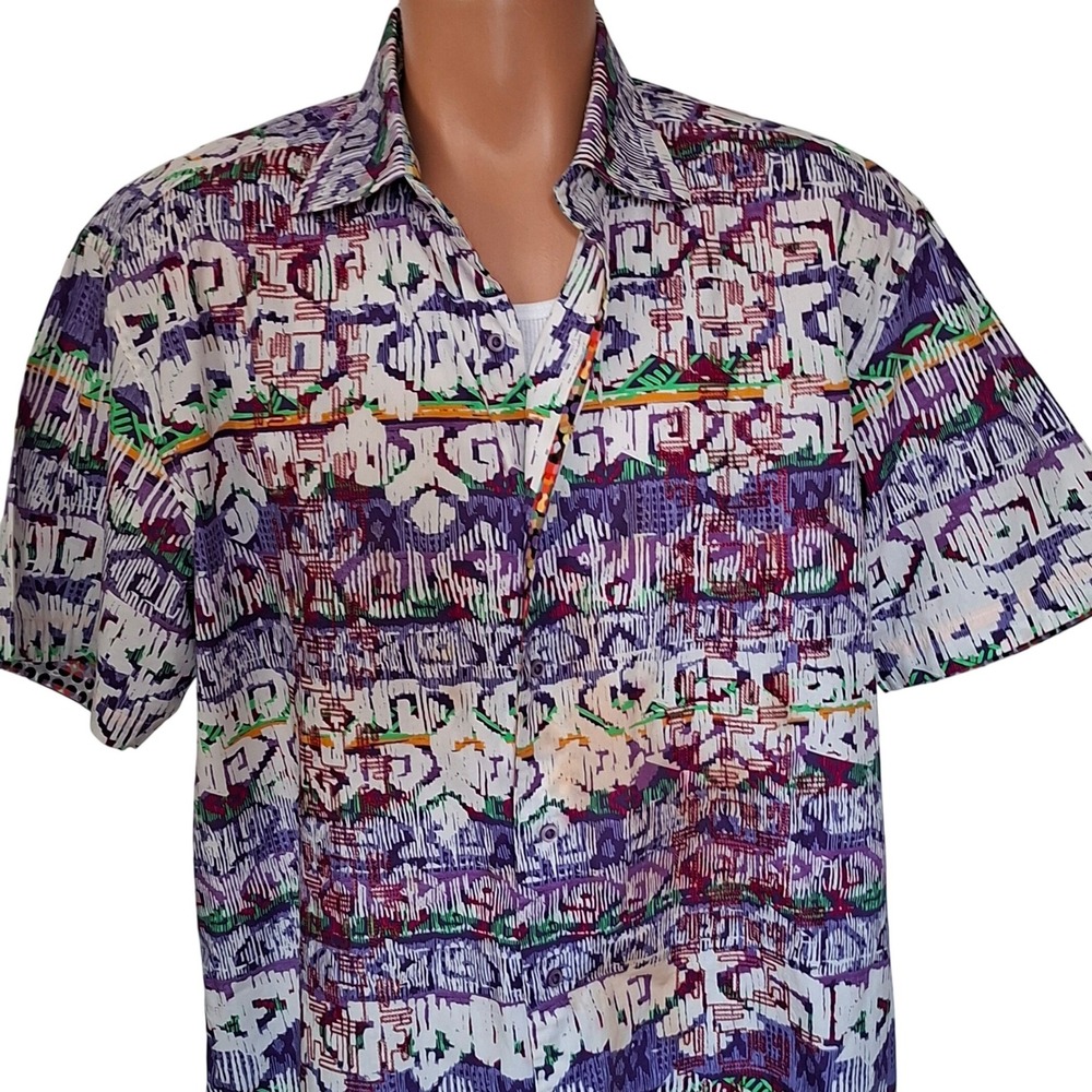 Robert Graham Button Down Shirt Mens XL Purple Excellent Abstract Short Sleeve